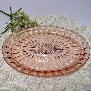 Vintage Pink Pressed Glass Oval Serving Platter | 11" x 8"